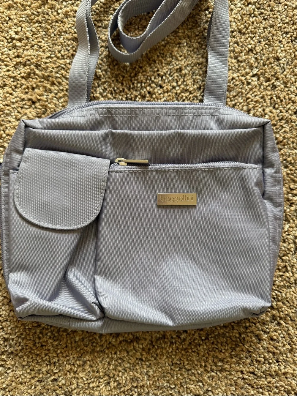 BAGGALLINI Grey Lavender Nylon Multi-Pocket Convertible Crossbody Shoulder Bag